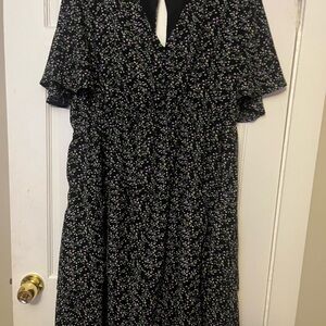 ARULA Black Dress with Lavender and Green Floral Print